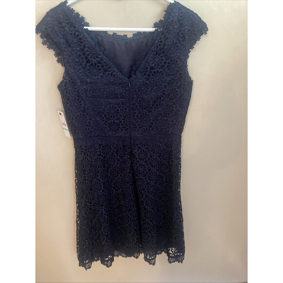 Laundry Shelli Segal Lace Sheath Dress Inkblot Navy Blue 8 NWT Cocktail Formal - Picture 7 of 11